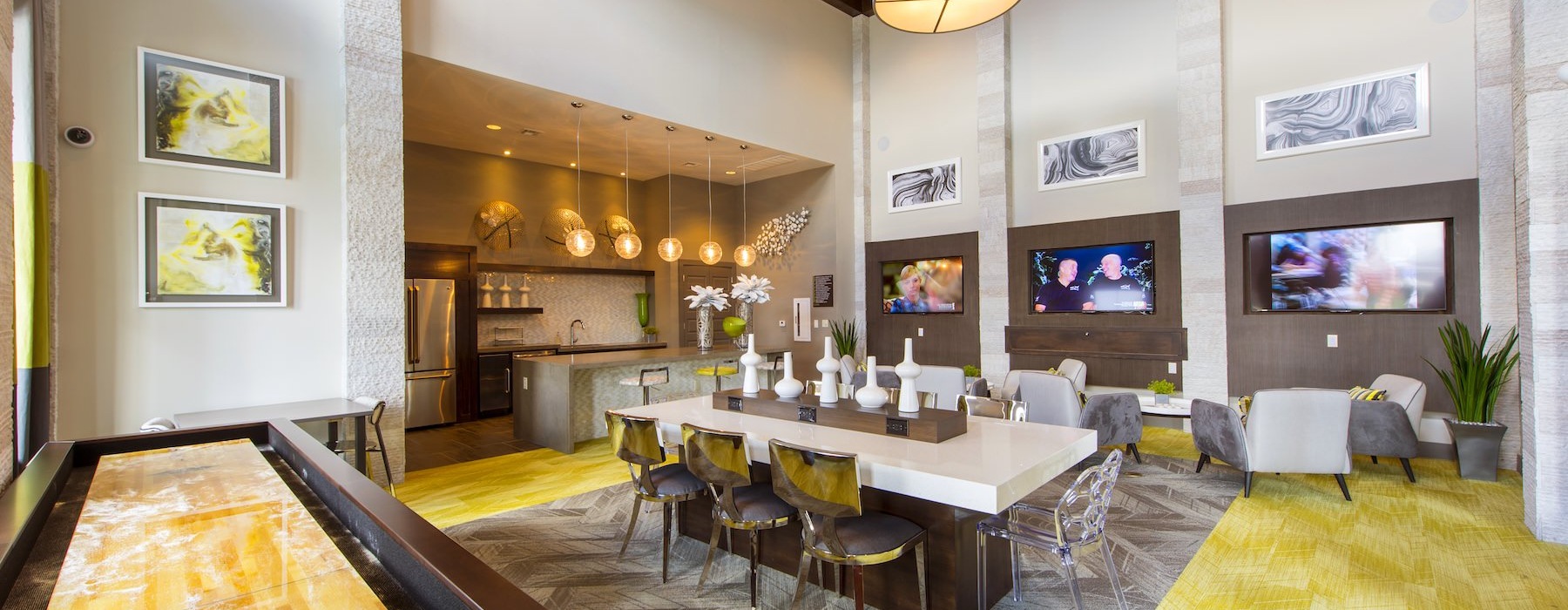 a room with tables and chairs