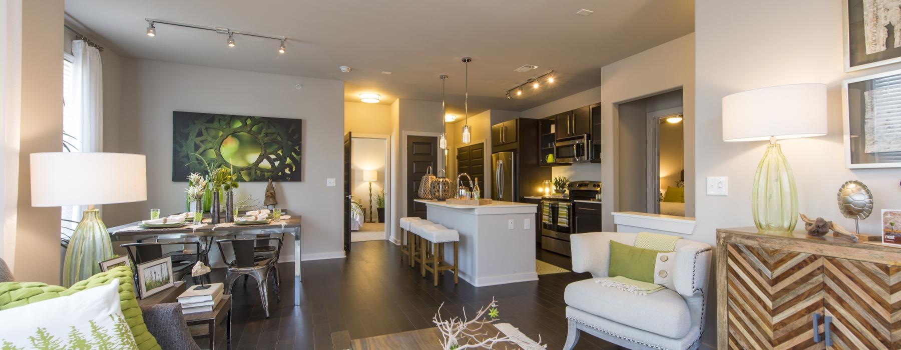 a living room with a wood floor